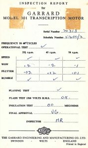 Garrard 301 inspection report